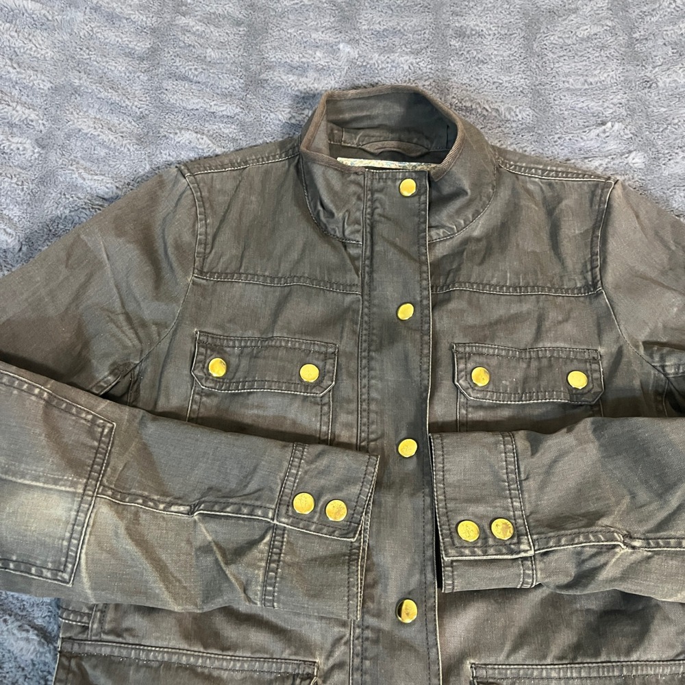 J Crew Womens Field Jacket‎ Utility Green Cotton Blend Gold Buttons Size Small